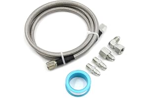 WNSEU Steel Braided Turbo Oil Feed Line -4AN, Pressure Stainless Remote Turbocharger Sensor Teflon 4 AN Gauge Line Kit (36 inch)