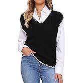Allegra K Casual V Neck Sweater Vest for Women's Cap Sleeve Oversized Cable Knit Pullover Tops