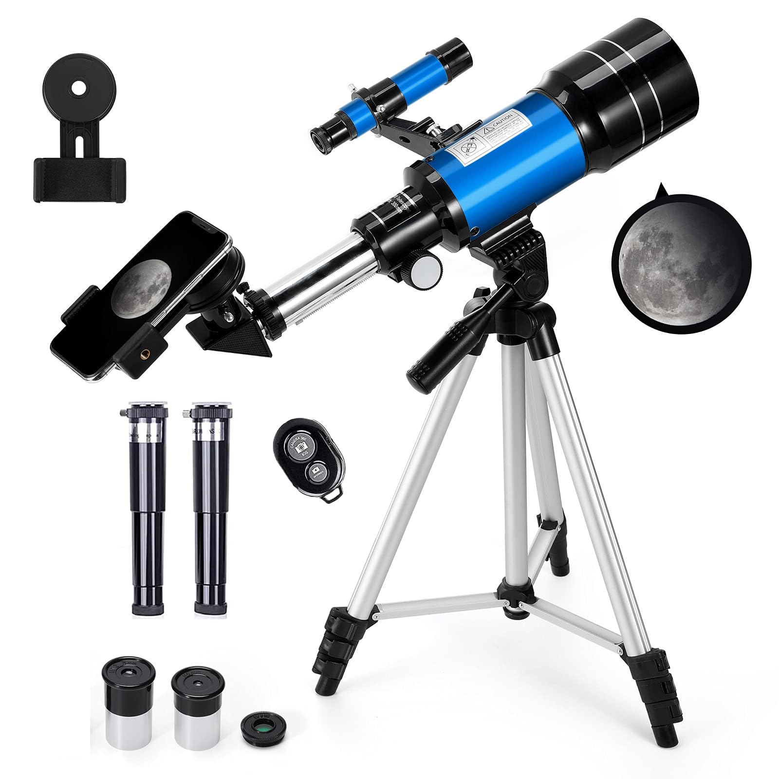 Photo 1 of Telescope for Kids & Adults, 70mm Aperture 300mm Telescopes for Astronomy Beginners, 15X-150X Magnification Portable Refractor Telescope with Adjustable Tripod, Phone Adapter