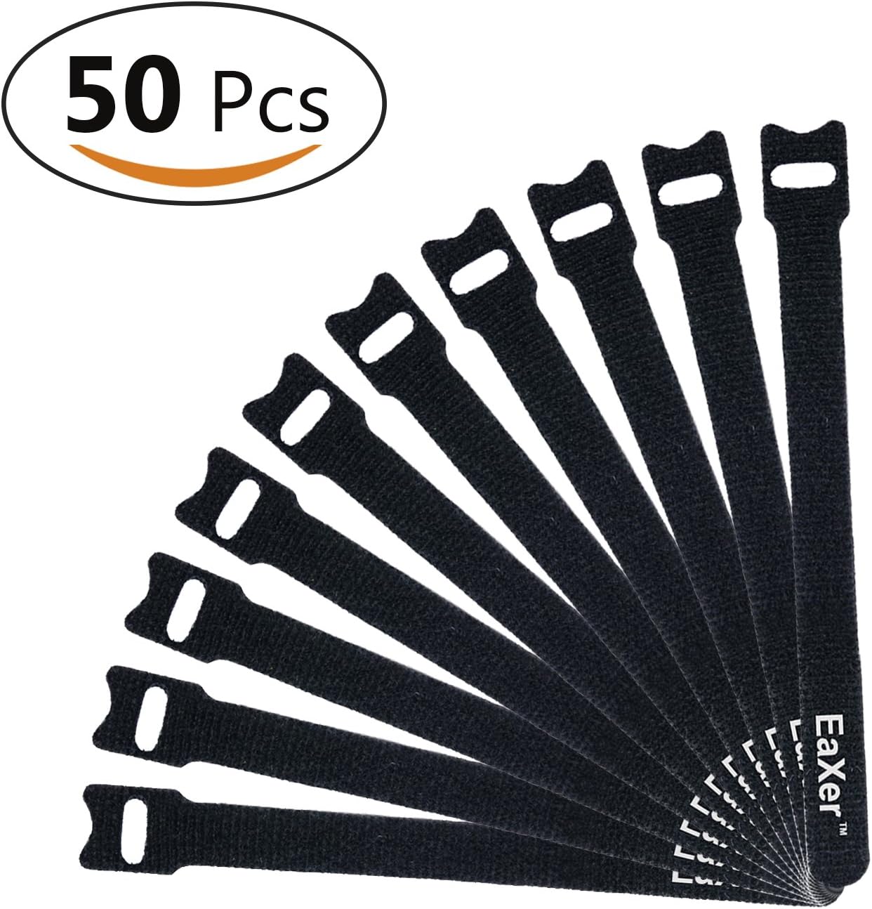 Reusable Cable Ties by EAXER, Hook and Loop Self-attaching Fastening Tape, 10 x 180mm Tie Wraps, Black, 50 Pcs