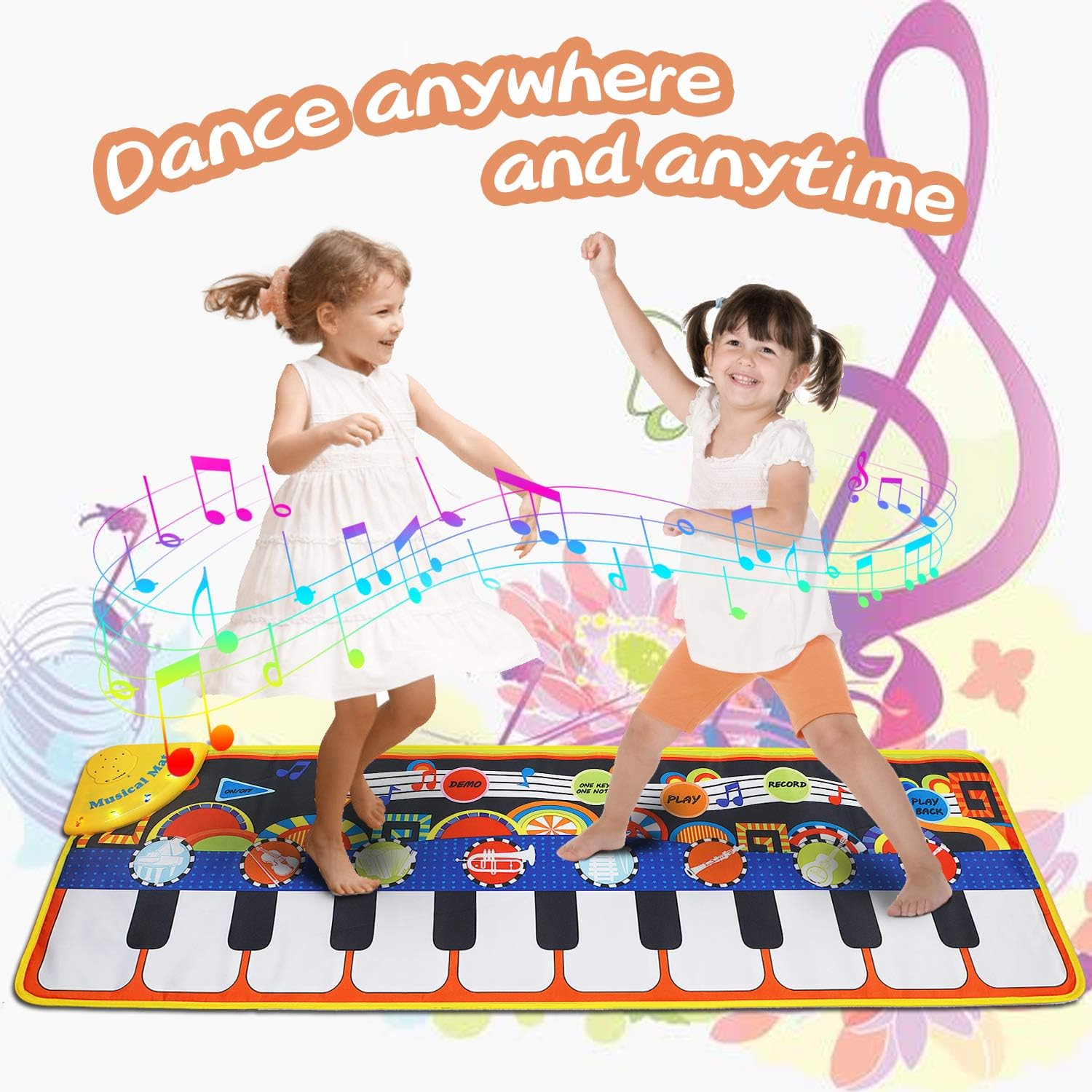 Music Mat Toy for Kids Toddlers Age 3-8 Years Old, 19 Piano Key Playmat Touch Play Game Dance Blanket Carpet Mat with Record, Playback, Demo, Adjustable Vol, Educational Toys for Girls Boys, 43"X14": Toys & Games
