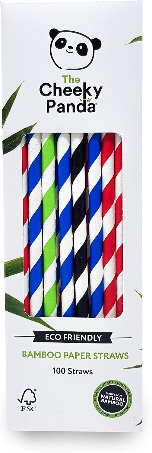 The Cheeky Panda Bamboo Paper Straws, Multicoloured, 100 Count (Pack of 1)