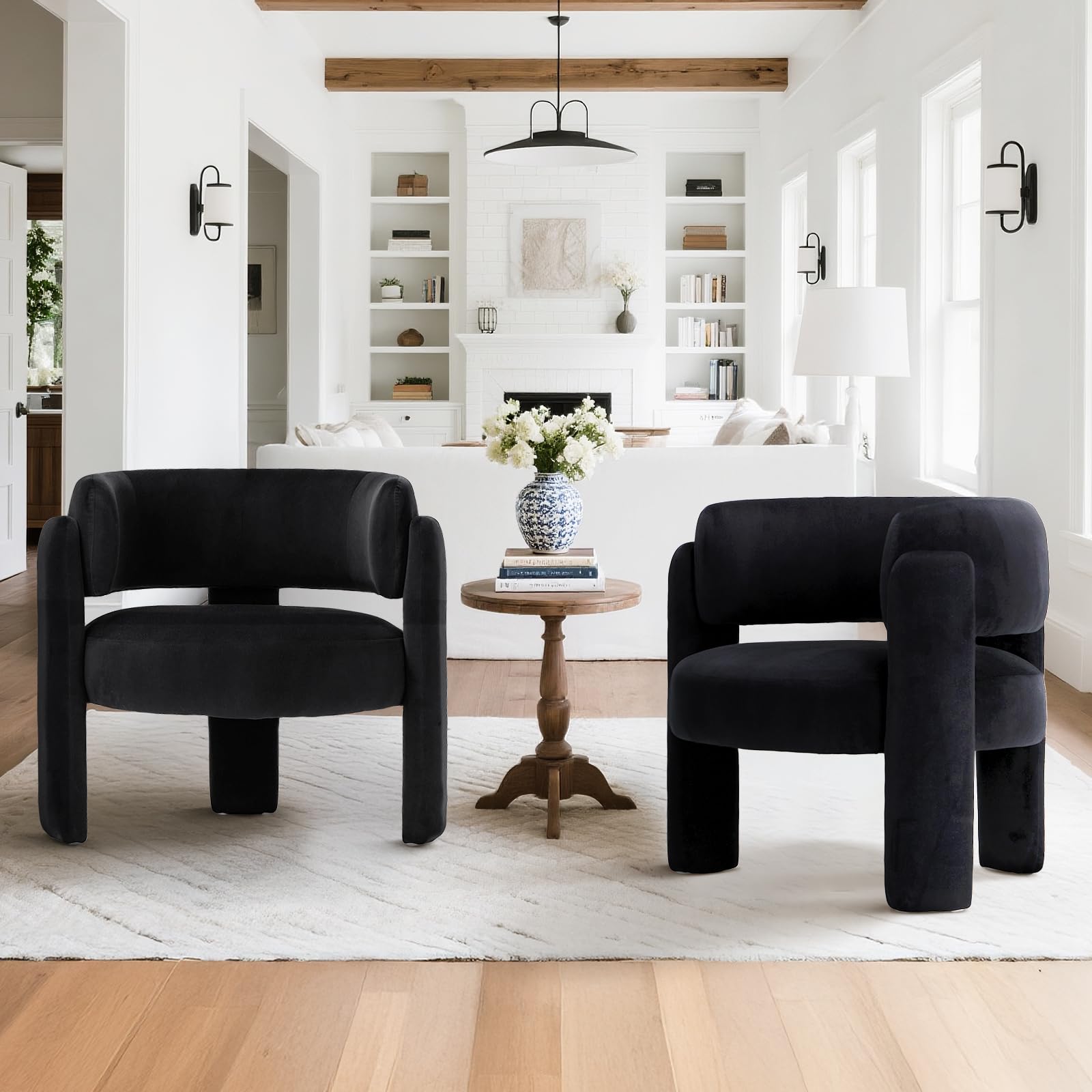 Photo 1 of **2 BOXES**COLAMY Modern Velvet Accent Chairs Set of 2, Upholstered Barrel Chairs, Comfy Side Arm Chairs with 3 Legs for Living Room, Bedroom, Reading, Black
