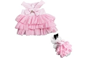 COPFEU Rabbit Dress Bunny Costume Clothes Skirt Daily Wear Cloth for Small Cat Dog Puppy Chinchilla Guinea Pig, Small Animal Dress for Party Photo (Striped Pink,XS)