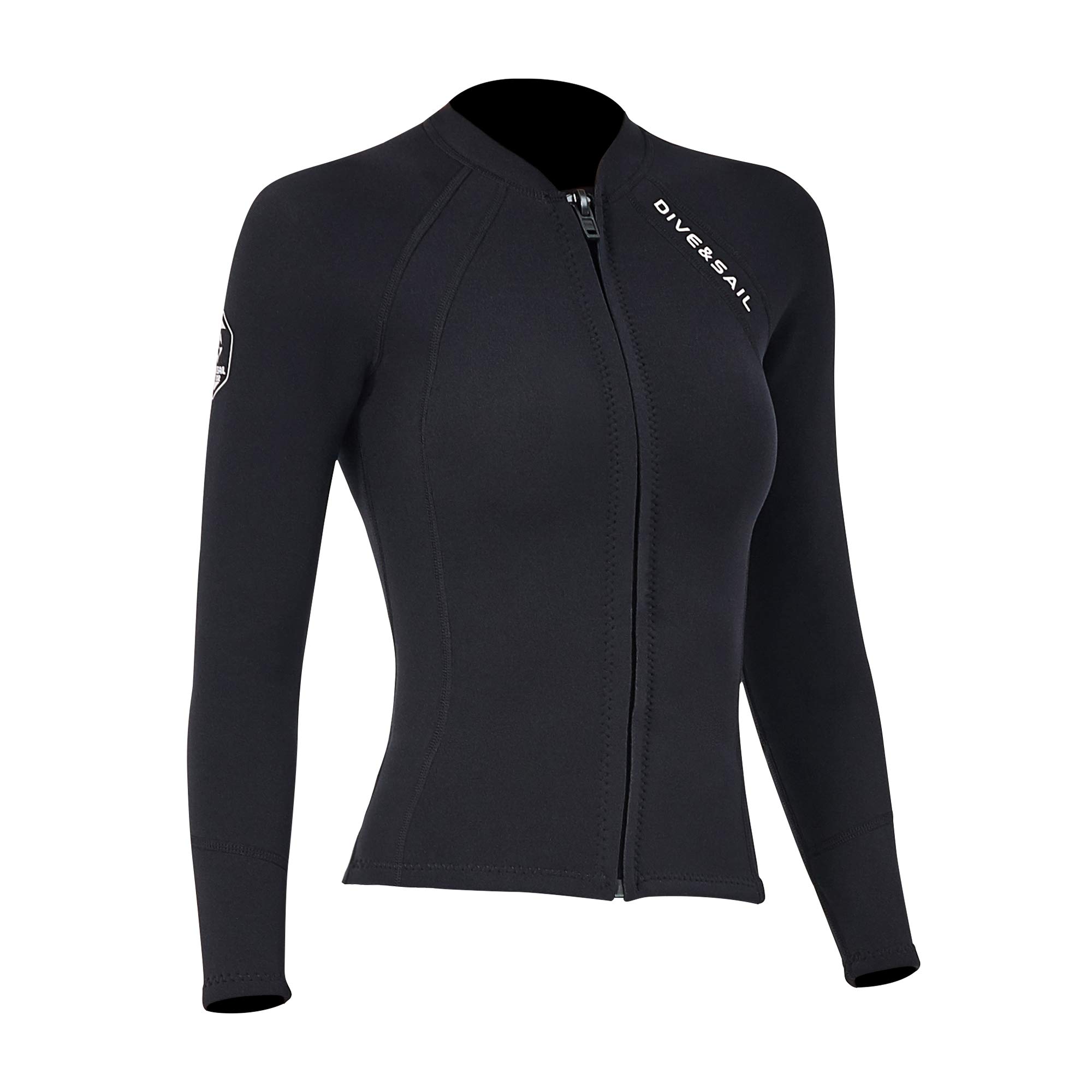 EUPTE 2mm Neoprene Wetsuits Women/Men Long Sleeve Jacket UPF50+ UV Protection Diving Skin Suit Top for Scuba Diving Snorkeling Surfing Swimming Black (Women, L)