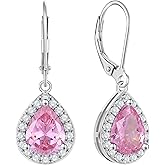 YL Halo Teardrop Dangle Drop Earrings 925 Sterling Silver Birthstone Leverback Jewelry for Women