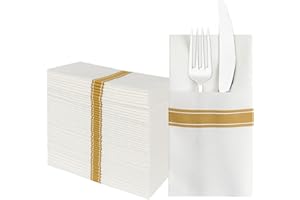 JEBBLAS Disposable Linen Feel Napkins, Built-in Flatware Pocket, Decorative Wedding Napkins, Folded Cloth Like Party Napkin, 