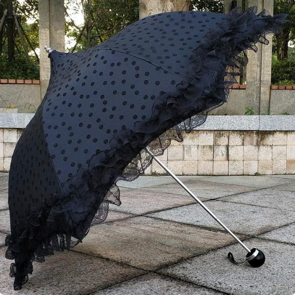 ZPE Black Lace Ruffles Parasol Umbrella Folding Wedding Bride Sun