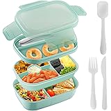 Landmore Bento Box Adult Lunch Box, 3 Stackable Bento Lunch Containers for Adults/Kids, 3 Layers All-in-One Bento Box with Ut