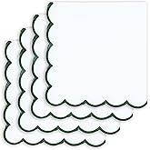 PurpleEssences Scalloped Embroidery Cloth Napkins - Spring Easter Summer - Table Decor - 100% Cotton - Set of 4-18x18 inch - White - Edges - Forest Green