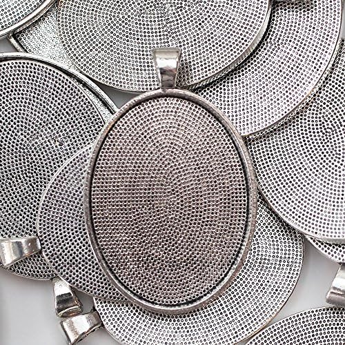 Annie Howes Oval Shaped Pendant Trays - Annie Howes Brand Pendant Blanks Cameo Bezel Cabochon Settings 30mm 40mm 25 Settings (Vintage Silver)