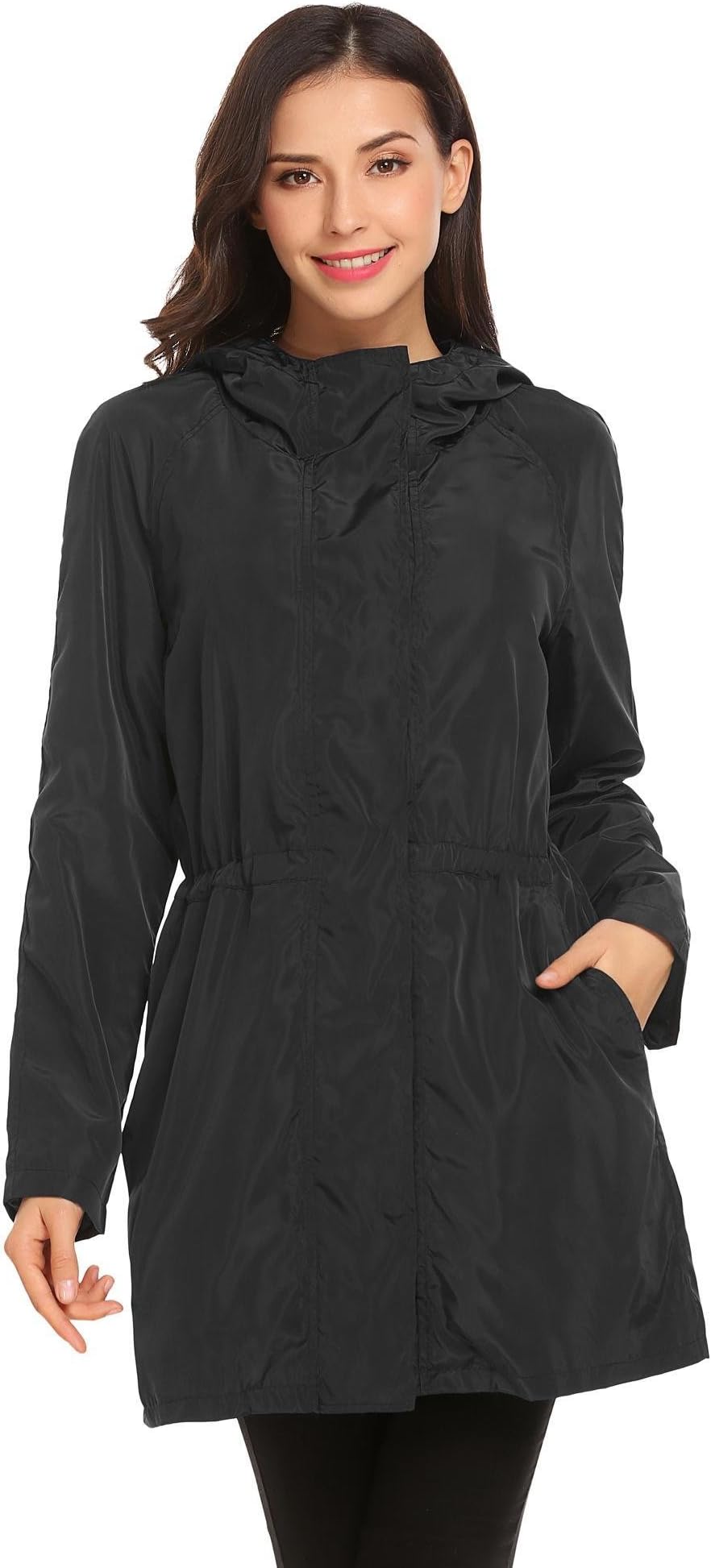 SoTeer Women Raincoat Waterproof Rain Jacket Outdoor Hooded Trench Coat Windbreaker Rainwear
