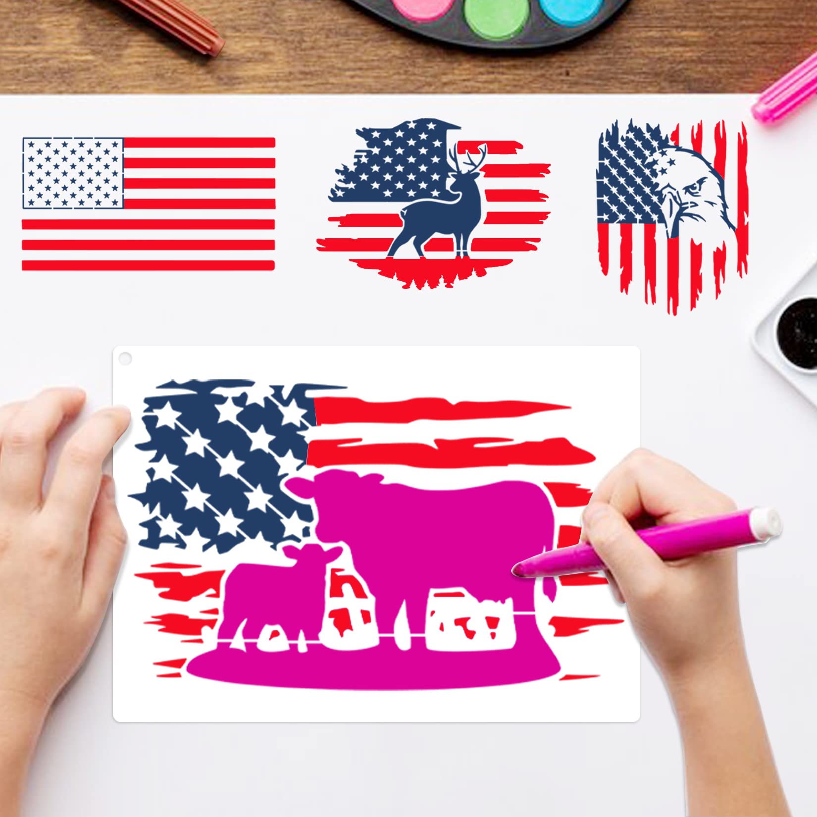 12pcs American Flag Stencil Star Stencils for Painting Union 50 Stars 1776 Military We The People Template for Flag Patriotic Wood Burning Stencils for Spray Painting on Shirt Project Crafts Wooden