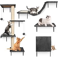 Almcmy Cat Wall Furniture, 4 Pcs Wall-Mounted Cat Climber Set, Cat Tree with Scratching Post, House, Bridge, Floating Kitty P