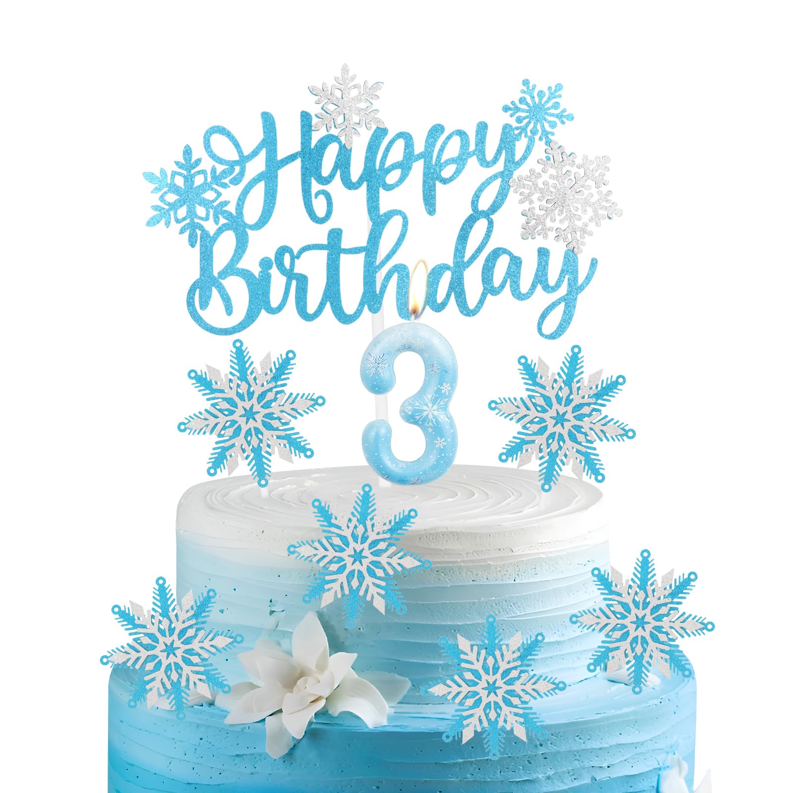Frozen 3 Birthday Candles Cake Toppers Set,Snowflake Number 3 Candles for Cake,Frozen Cake Decorations, Blue Candles Snowflake Cake Toppers for Girls Boys 3rd Birthday Party Decorations — image 1