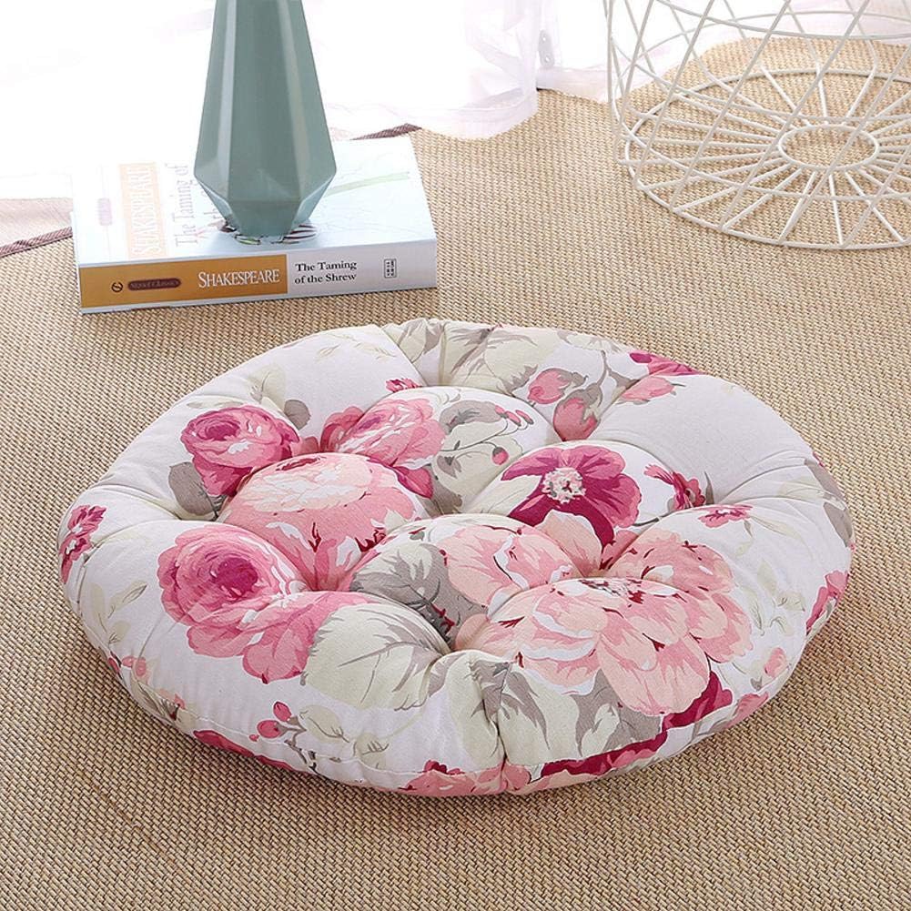 YEARLY Indoor Outdoor Round Seat Cushion, Quilted Chair Cushions Thicken Tatami Floor Mat Furniture Breathable Overstuffed Papasan Seat Pads-Pink W50xh50cm(20x20inch)