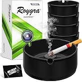 roygra Ash Tray (5 Pack), Outdoor Ashtray for Outside Patio with 3 Holders | Stackable Resin, Portable Indoor Ashtrays for Cigarettes, Smoking Accessories, Home Table Decor, Gifts for Smokers Men Women