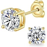 Moissanite Stud Earrings for Women Men : 0.6-4CT 18K White Gold Plated Solid S925 Sterling Silver Earring Hypoallergenic Dainty Flat Diamond Earrings Wedding Jewelry for Women Men D Color VVS1 Clarity