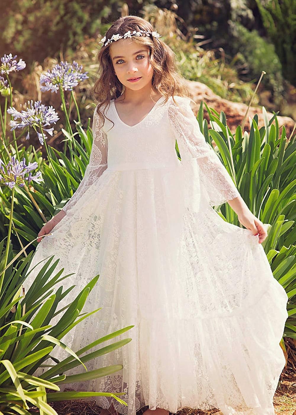 long sleeve boho flower girl dresses