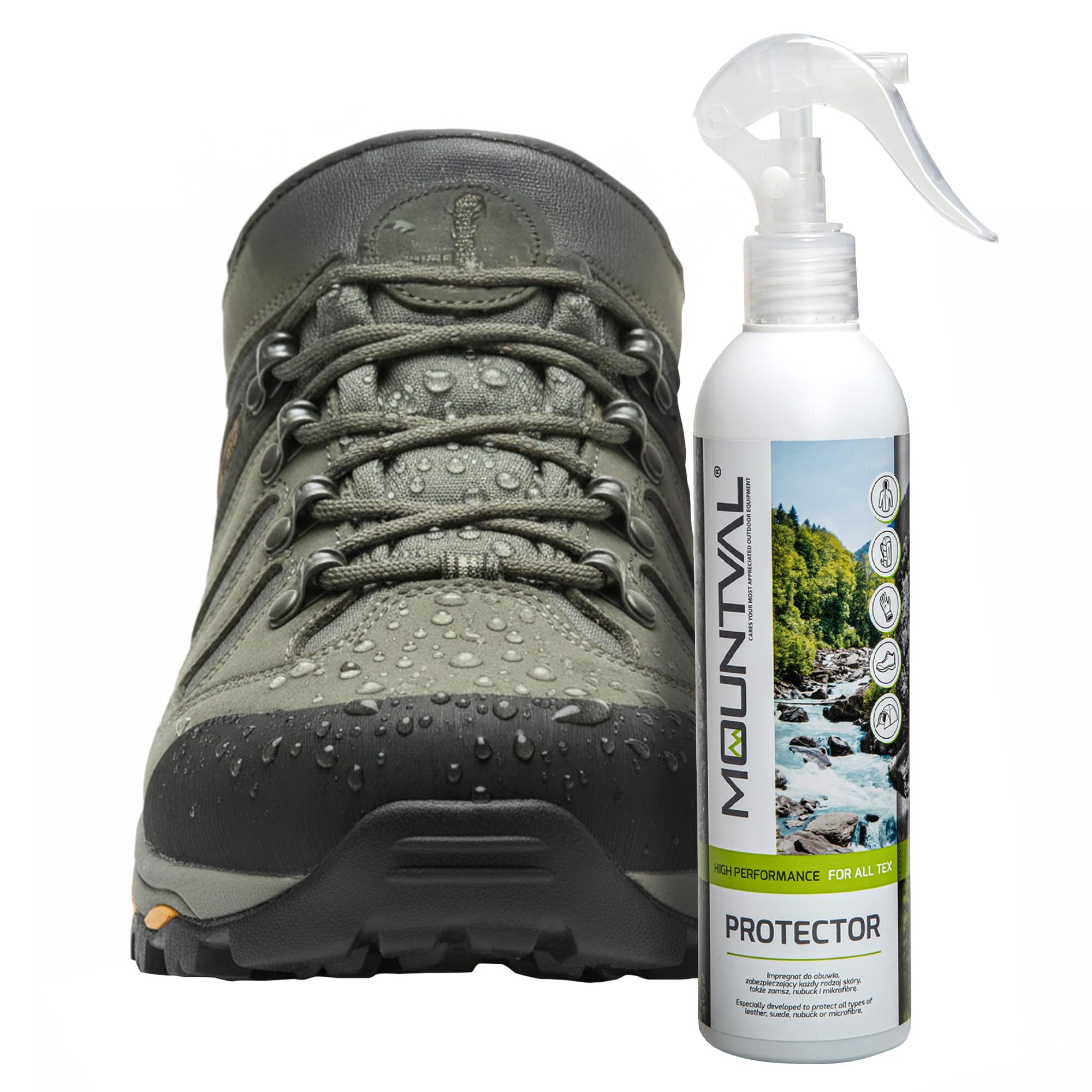 Mountval Protector, water repellent for all types of outdoor footwear, leather nubuck suede and fabric, works with GORE-TEX, 300.00ml, Transparent (Neutral)