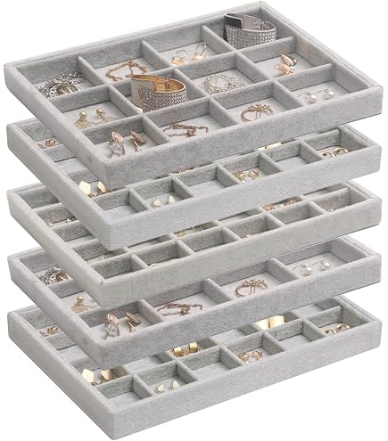 Bandeja Joyería Apilable Sin Tapa - 23x14x2.7 Cm, Terciopelo Negro, Organizador Collares Anillos Pulseras
