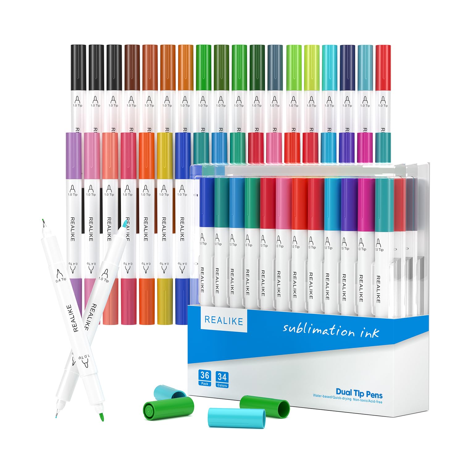REALIKE 36 Counts Sublimation Pen Infusible Marker Compatible with Cricut Joy Xtra Dual Tips1.0/0.4 fine point tips Drawing Sublimation markers for Blank Tumbler Mugs T-shirt Heat Transfer