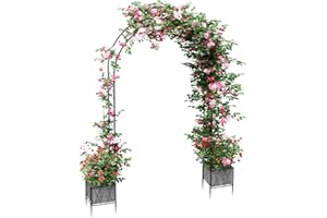 OYEAL Garden Arch Arbor Trellis with Planter Boxes 8.2 Ft Metal Arch Trellis for Climbing Plants Outdoor, Wedding Arches Backdrop Stand for Ceremony, Halloween, Christmas, Decorations Pergola, Black