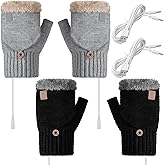 SATINIOR 2 Pairs Winter USB Heated Gloves Fingerless USB Hand Warmer Electric Hand Warming Gloves Heated Mittens with Button