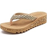 ONCAI Women's Wedge Flip Flops with Rhinestone，Recovery Dressy Walking Sandals for Women with Comfortable Arch Support Cushion Yoga Mat Summer Rubber Soles(US Size 5-11)