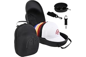 Anguu Hat Travel Case, Hard Hat Carrier Organizer with Clip & Glasses Storage, Holds 6 Baseball Caps for Home/Travel - Black