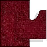 BOANKODU Bath Mat Set, 2 Piece - Soft Chenille, Non-Slip, 32x20 Inch + 20x20 Inch U Shape, Machine Washable (Burgundy)