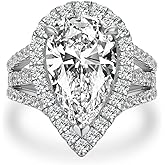 Maxinejewelry 3.5/5.0CT Halo Pear Shaped Engagement Ring,Split Shank Promise Ring for Women in S925 Sterling Silver