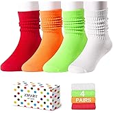 Girls Slouch Boots Socks 4 Pack - Toddler Girls Long Socks, Kids Gifts 1-12 Years