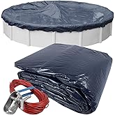 Robelle 24 ft Economy Winter Pool Cover for Above Ground Pools | Blue Above Ground Pool Cover, 3 ft Overlap (27ft Cover Size), Solid 7 x 7 Scrim, 2.2 oz/yd2, 8-Year Warranty, Style: 3624