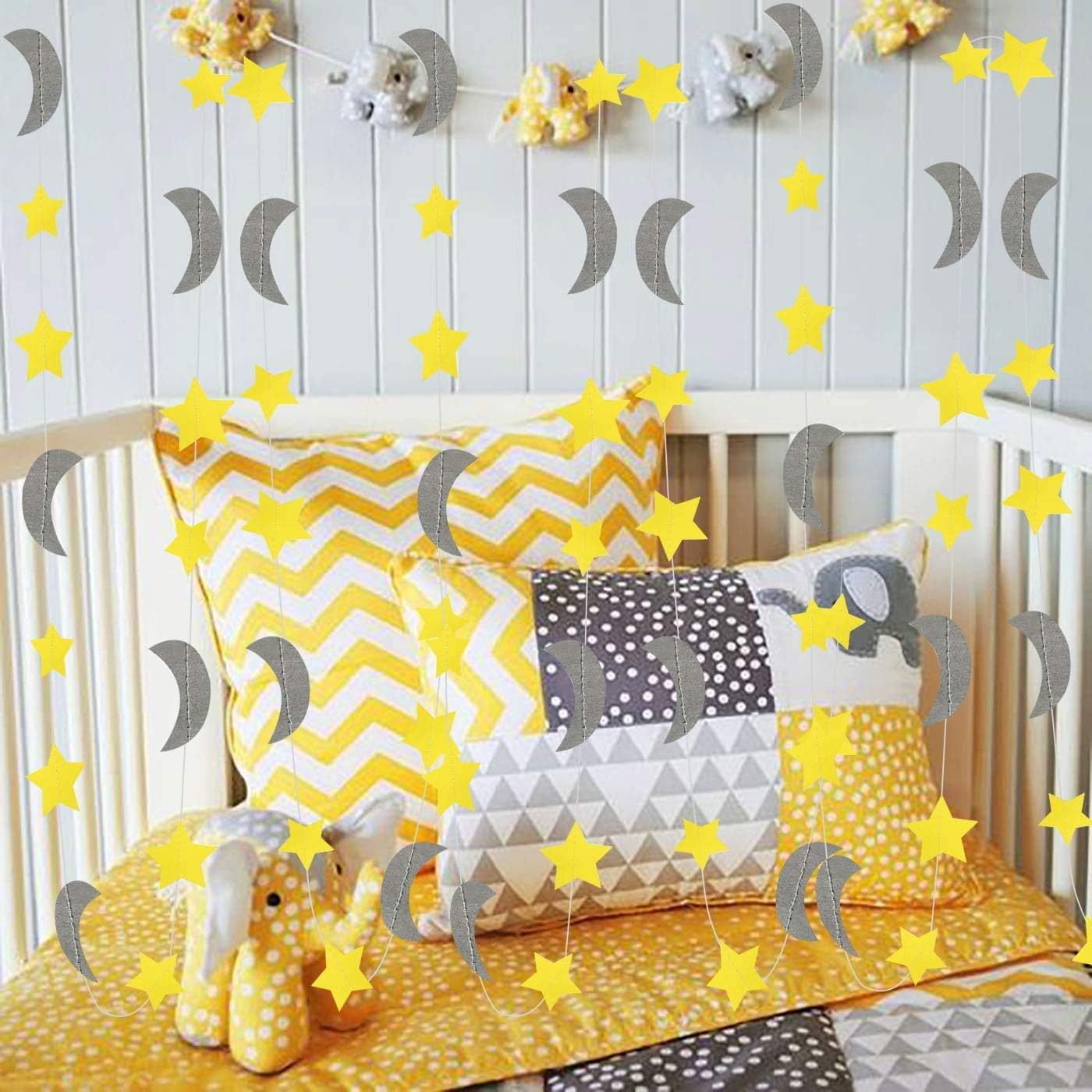 Furuix Yellow Grey Elephant Baby Shower Decorations Moon and Star Garland Decorations for Yellow Birthday Party Decor/Elephant Gray and Yellow Nursery Decorations