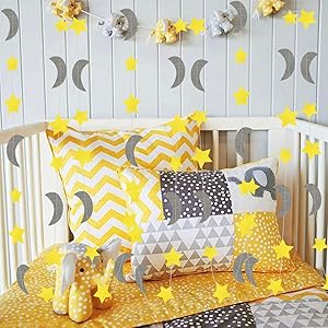 Furuix Yellow Grey Elephant Baby Shower Decorations Moon and Star Garland Decorations for Yellow Birthday Party Decor/Elephant Gray and Yellow Nursery Decorations
