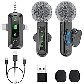 PoP voice 3in1 Wireless Lavalier Microphone for iPhone/Android/Camera/iPad, mini Microphone with Magnetic Collar Clip, Mini Lapel Lav Mic with Noise Reduction for Vlog YouTube TikTok Interview