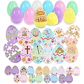 12 Pcs Resurrection Eggs with Matching Religious Easter Story Cards & Easter Puzzle Jesus Story Eggs for Easter Egg Hunt Basket Stuffers Fillers Sunday School Classroom Activities Christian Gifts