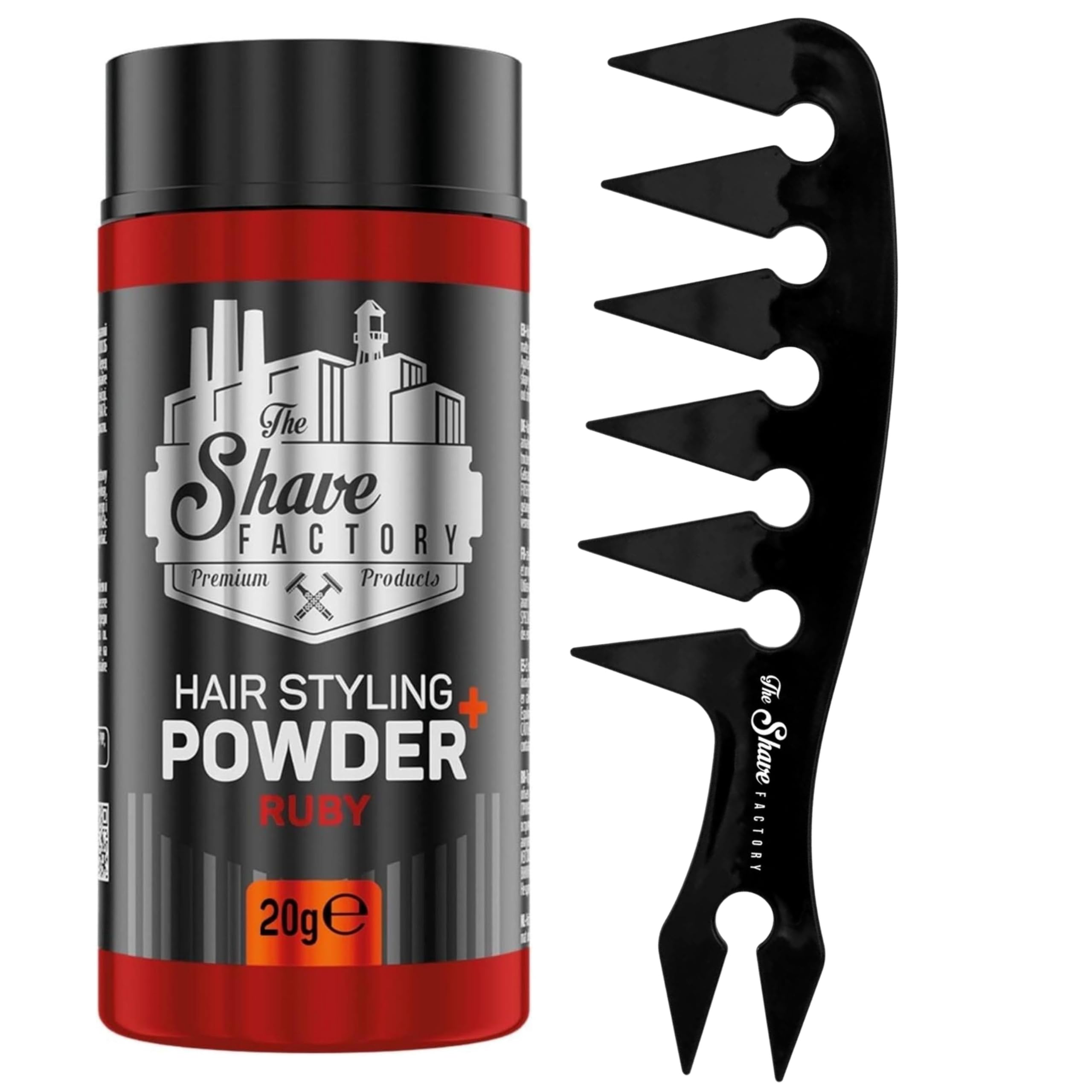 The Shave factory Hair Styling Powder - Mattifying and Volumizing Powder, with comb types suitable for all areas of use, hair comb and powder wax (Comb 044 & Ruby Styling Powder 20gr)