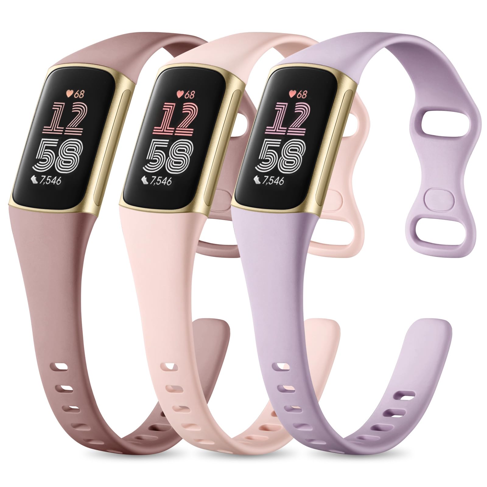 CeMiKa Silicone Slim Strap Compatible with Fitbit Charge 5/6, Soft Breathable Sport Bands, Waterproof Adjustable Wristband for Women & Men