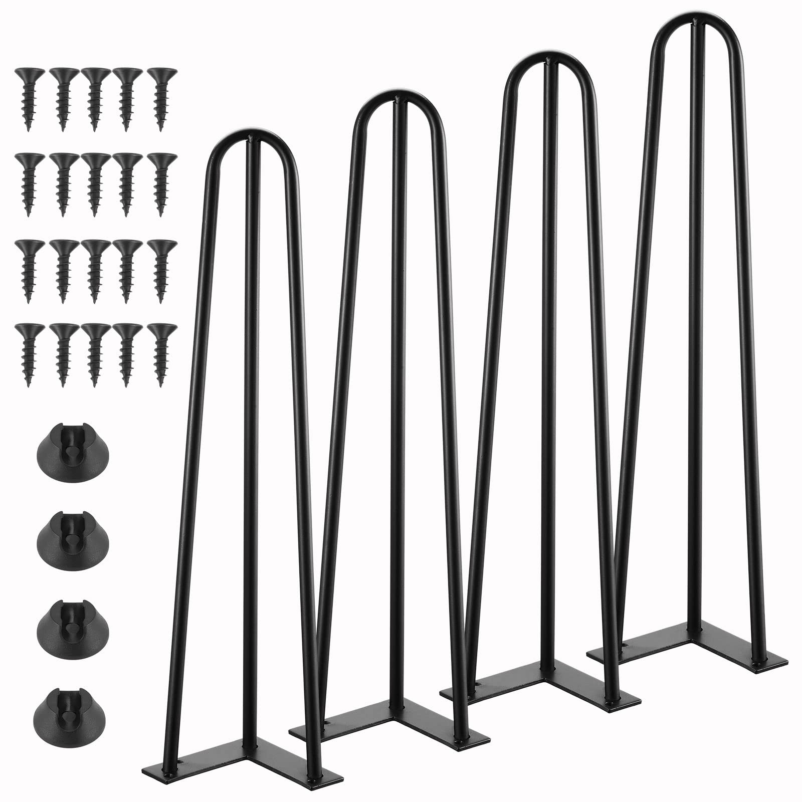 Knpwer 4 Pcs Hairpin Metal Table Legs, Heavy Duty Solid Steel 3 Rod, DIY Black, Multiple Sizes (35 cm, 72 cm)