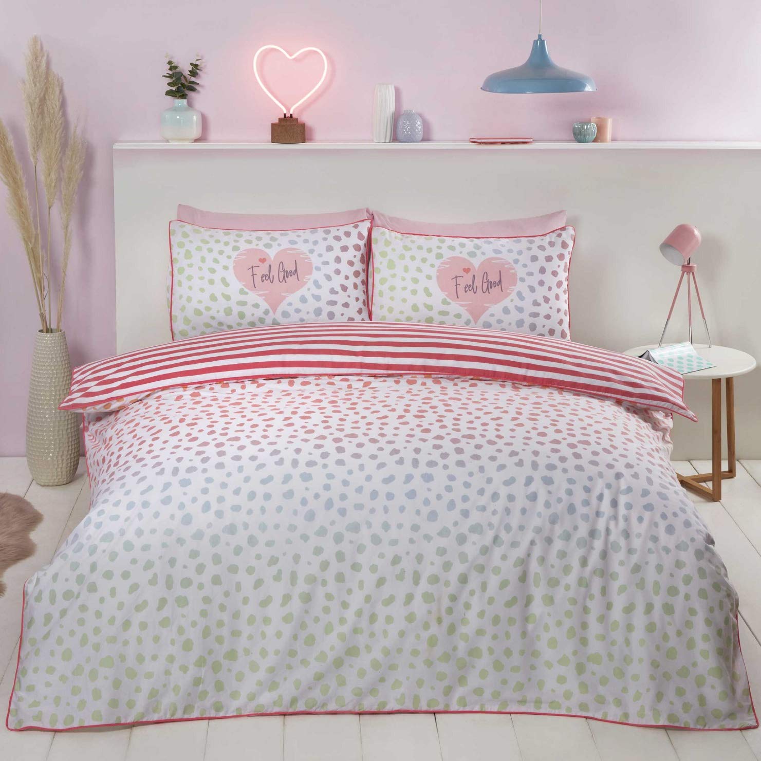 Rapport Dalmatian Blush Piped Edged Finish Single Duvet Cover Bedding Set, Multi