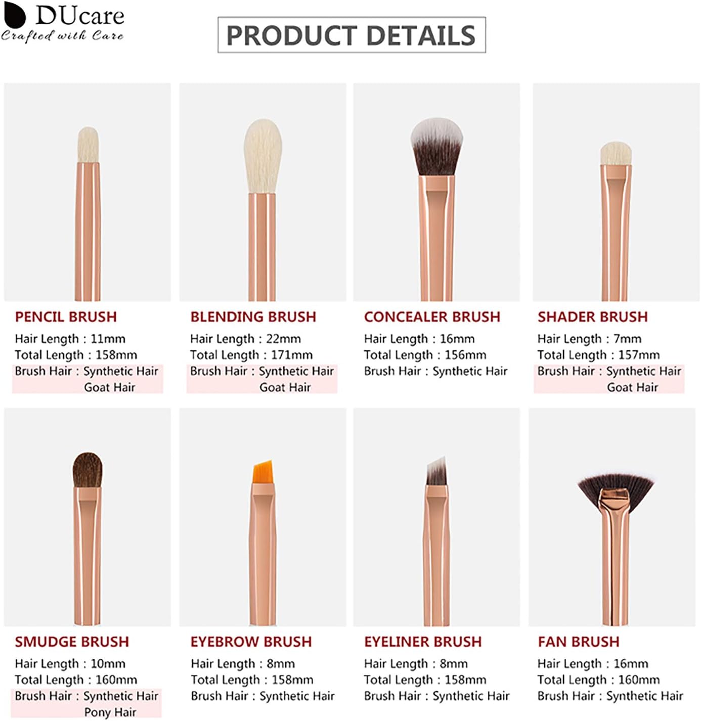 DUcare Eye Makeup Brushes 15pcs White Eyeshadow Makeup Brushes Set including Soft Synthetic Hairs & Real Wood Handle for Eyeshadow Eyebrow - Image 4