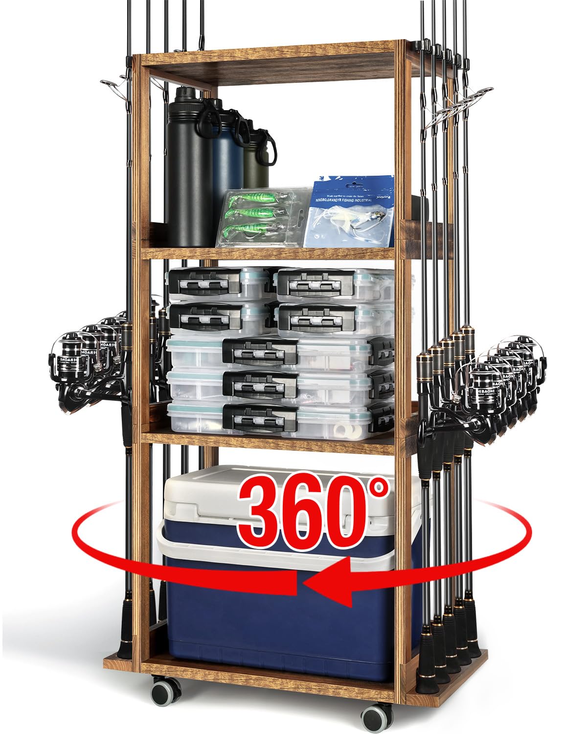 Photo 1 of Ghosthorn Fishing Rod Holders for Garage Holds up 10 Rods Wood Pole Rod Rack Tackle Storage Gear and Equipment Fishing Gifts for Men Women