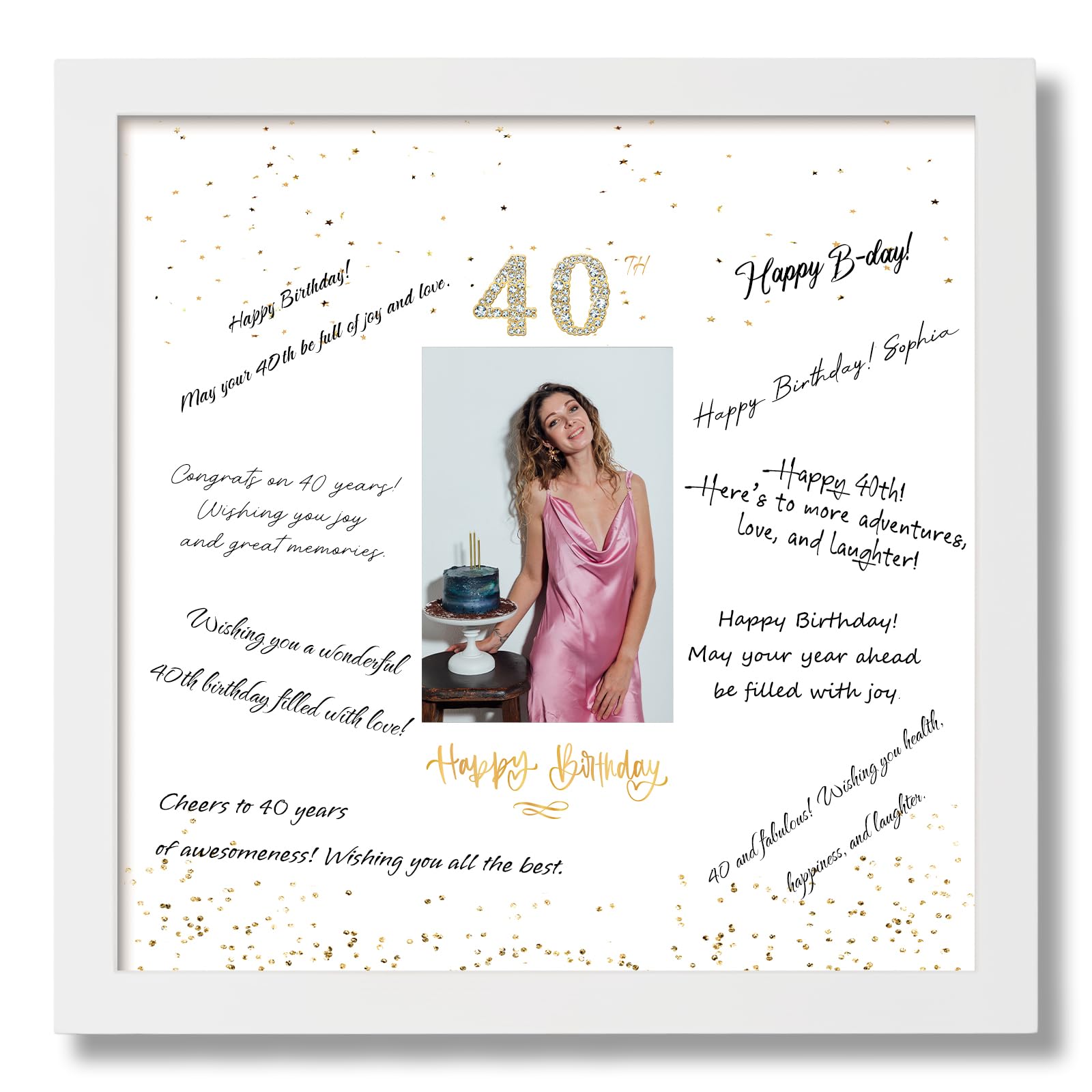 Photo 1 of 13x13 Birthday Signature Frame with Plexiglass Cover - Holds 4x6 Photos, 40th Birthday Decorations, Alternative Guest Book Gifts for Men & Women, 40th Party Favors, Wall Display & Supplies, White