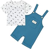 ZOEREA Toddler Baby Boys Clothes Summer Outfit Stripe T-Shirt and Shortall Romper Set Cute Jumpsuit Solid Color 6M-4T