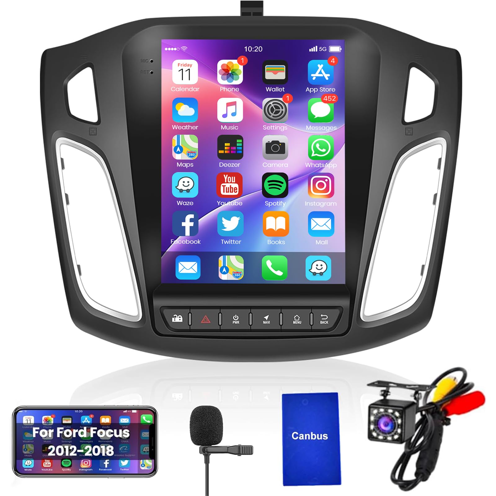 Photo 1 of Vertical Android Car Stereo Radio for 2012 2013 2014 2015 2016 2017 2018 Ford Focus, Podofo Vertical HD IPS Touch Screen Bluetooth Radio with Mirror Link GPS Navigation Wifi FM Radio Backup Camera Mic