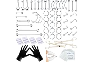 TKKUY 80PCS Nose Piercing Kit: Stainless Steel Body Piercing Jewelry with 12G, 14G, 16G, 20G Needles for Ear, Nose, Lip, Eyebrow