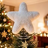 Soulchen 11 Inch White Christmas Star Tree Topper Faux Mink Fur Christmas Tree Topper Star White Rustic Treetop Ornaments for Xmas Decoration Home Indoor Outdoor Holiday Decoration