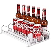 Drink Organizer for Fridge Self-Pushing Can Organizer Width Adjustable, Fits 12oz 16oz 20oz Drinks, Holds up to 15 Cans (3 Ro